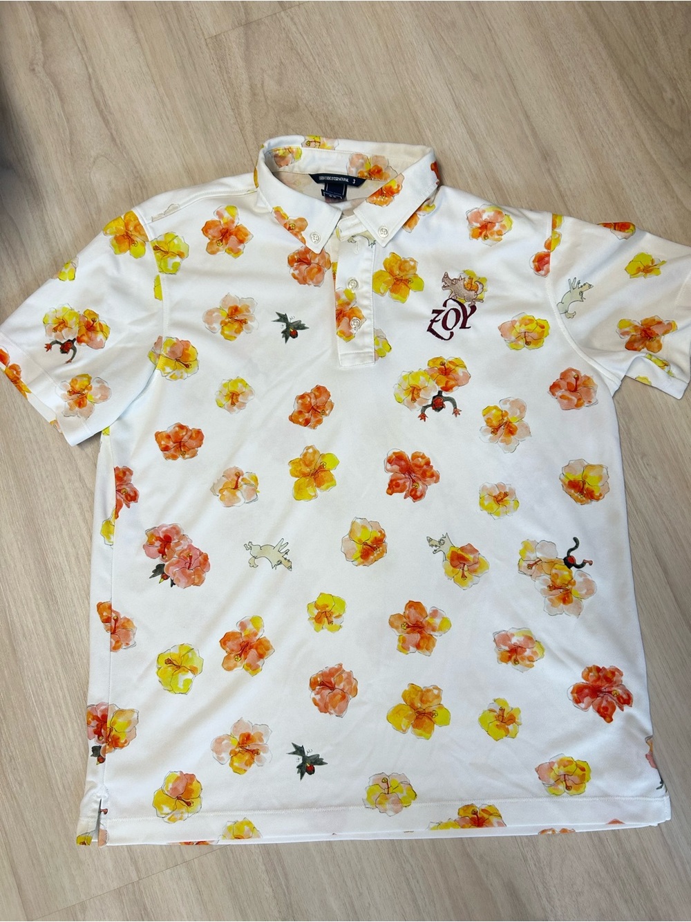 Zoy dresscode international polo golf Shirt Flower Animals Mens Size 3 or 1003 J